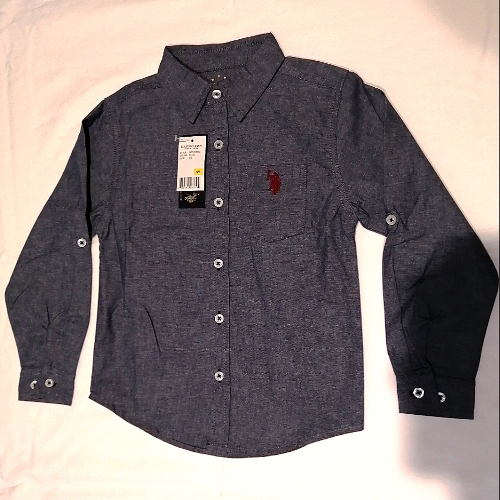 🔥SALE🔥 U.S. Polo Assn. Boy's Blue Button Down Dress Shirt NWT Size 5/6